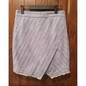 Loft Cotton Mini Skirt Blue White Striped Textured Summer Casual Chic Faux Wrap